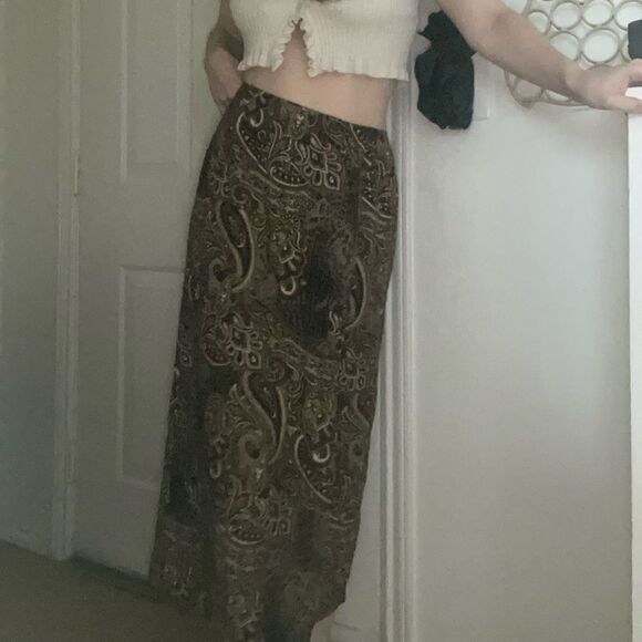 Vintage Boho Paisley Animal Print Mix Wrap Maxi Skirt Size 6 - Picture 1 of 5